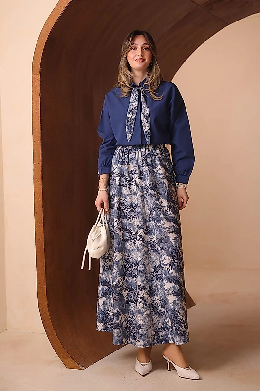 Baskılı Mango Poplin Etekli Takım