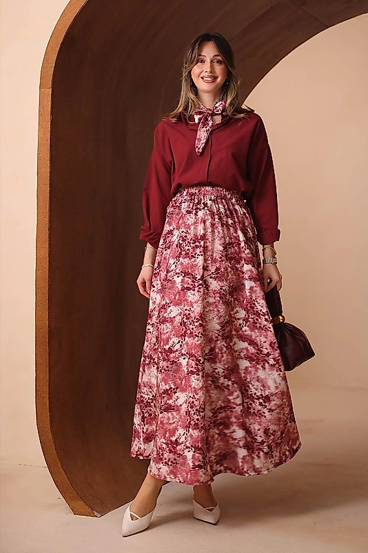 Baskılı Mango Poplin Etekli Takım