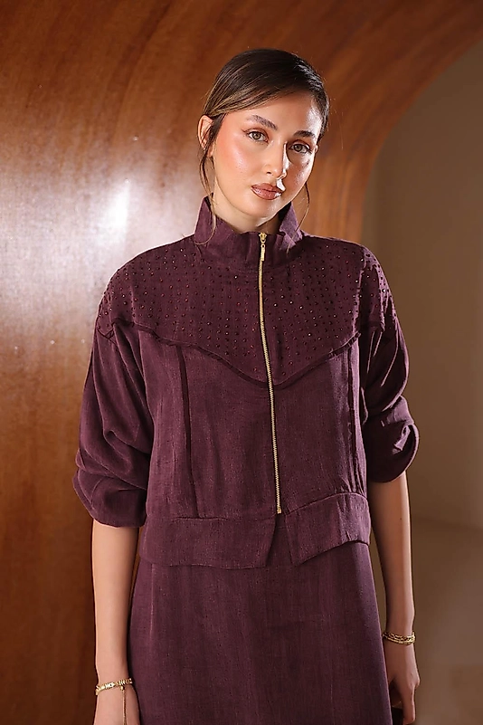 Taşlı İpek Cupra Etekli Takım