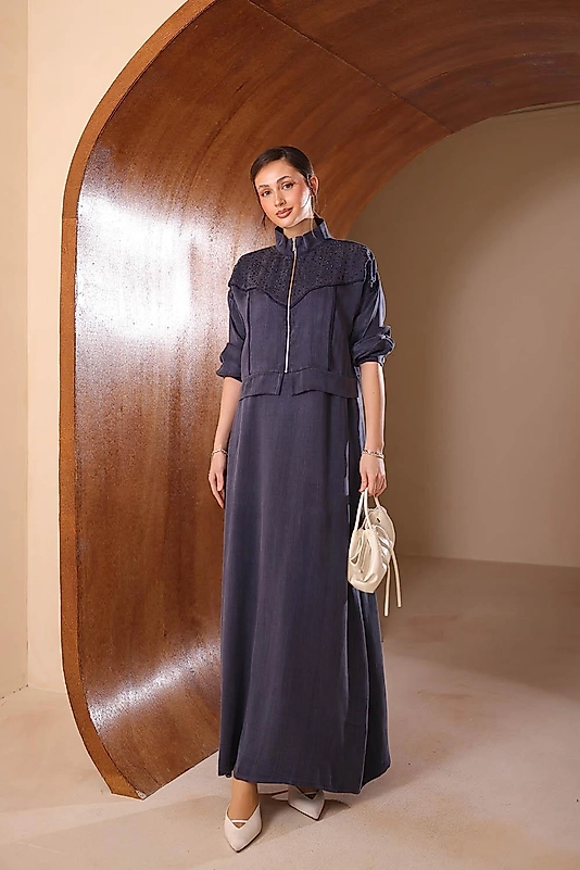 Taşlı İpek Cupra Etekli Takım