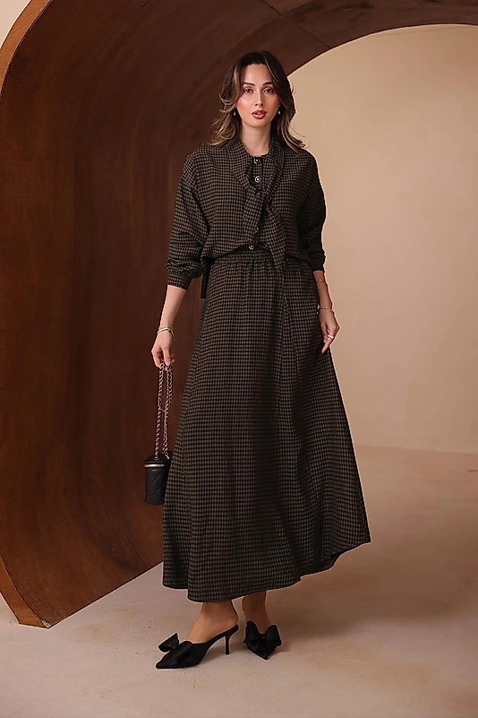 Ekose Desenli Etekli Takım