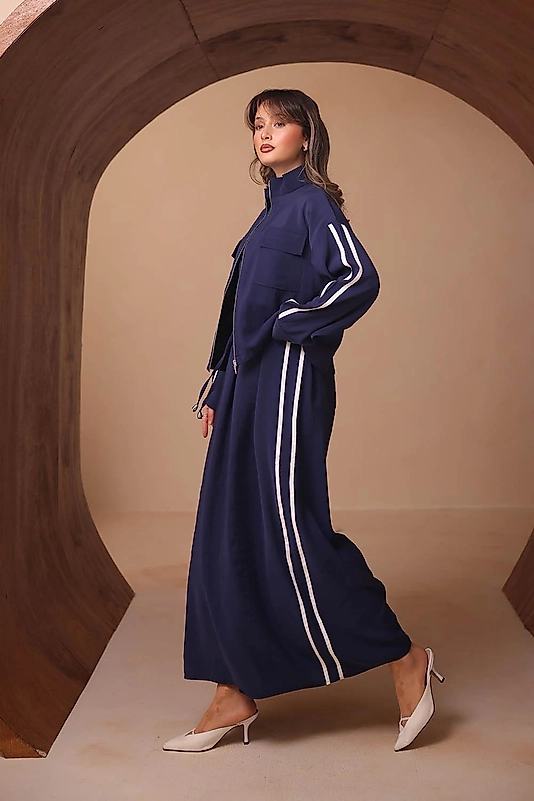 Şerit Detaylı Modal İkili Elbise