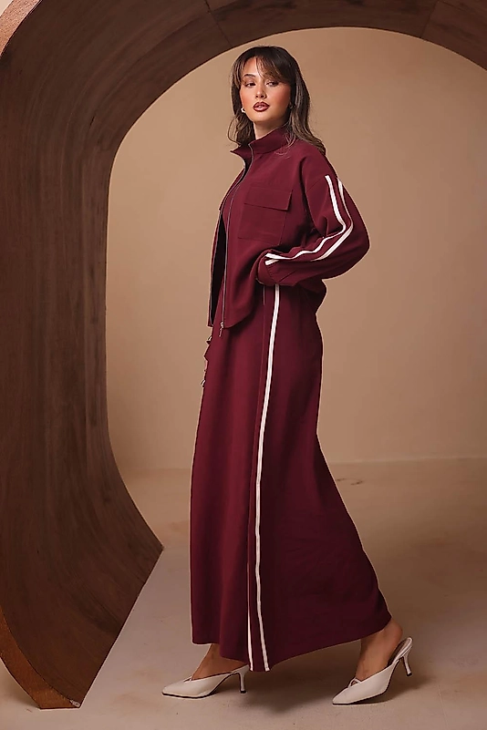 Şerit Detaylı Modal İkili Elbise