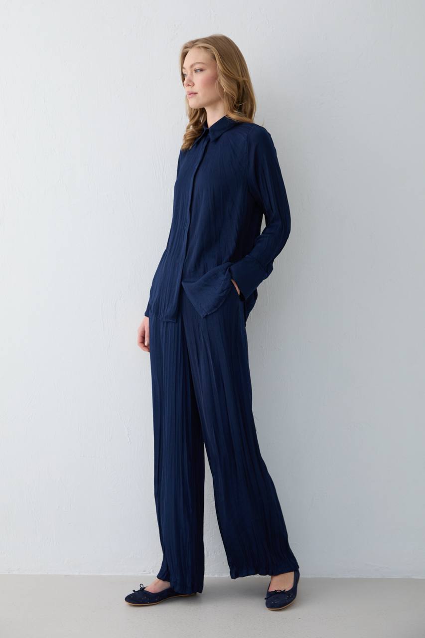 Modal Saten Gömlekli Takım Mistik Lacivert-L-XL