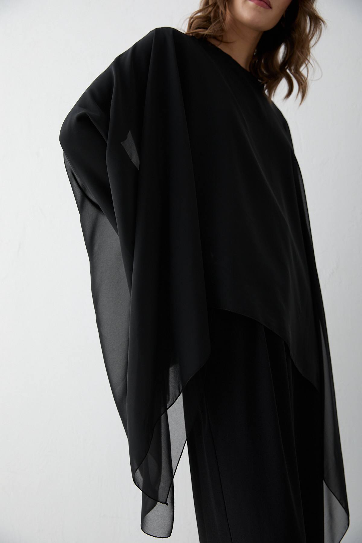 Şifon Tunikli Takım Gece Siyahı-L-XL